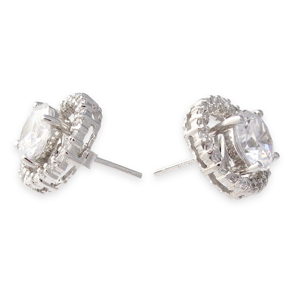 Estate Cubic Zirconia Sterling Silver Stud Earrings Removable Halo CZ Jacket - Picture 2 of 6